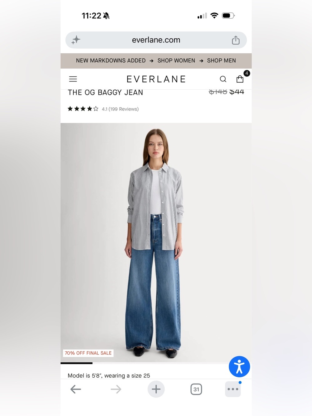 Everlane The OG Baggy Jean - Blue size 25